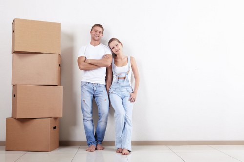 Home moving service in Marblearch with packed boxes and a removal van